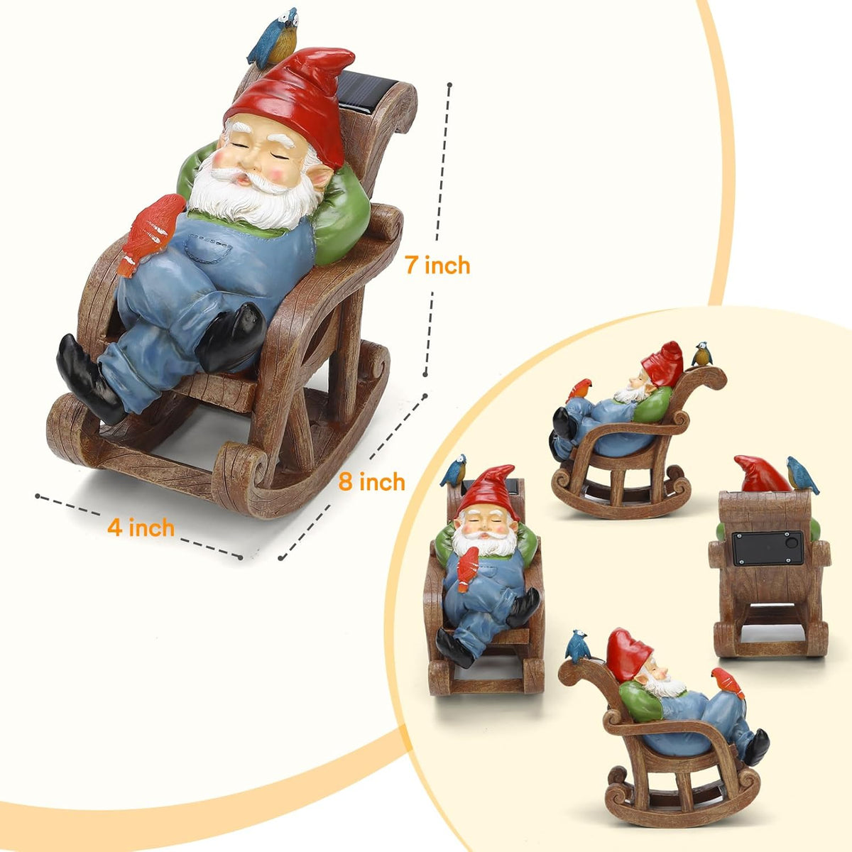 Solar Garden Gnome Statue Outdoor Decor, Patio Gnomes, Outside Yard Sculptures & Statues, Resin
