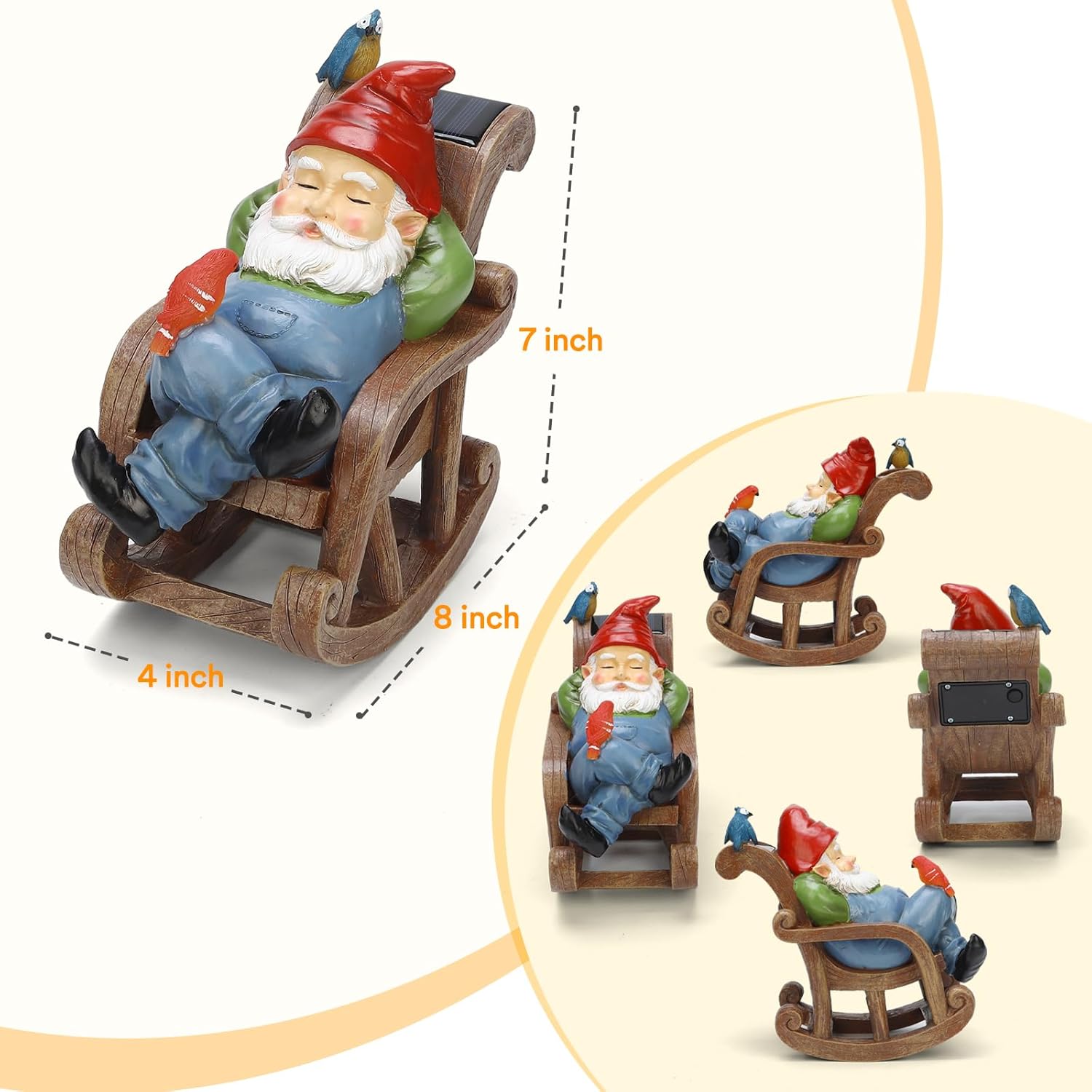 Solar Garden Gnome Statue Outdoor Decor, Patio Gnomes, Outside Yard Sculptures & Statues, Resin