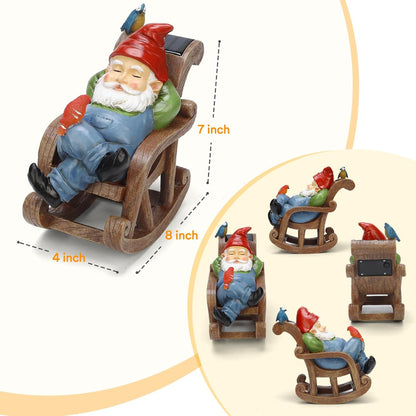 Solar Garden Gnome Statue Outdoor Decor, Patio Gnomes, Outside Yard Sculptures & Statues, Resin
