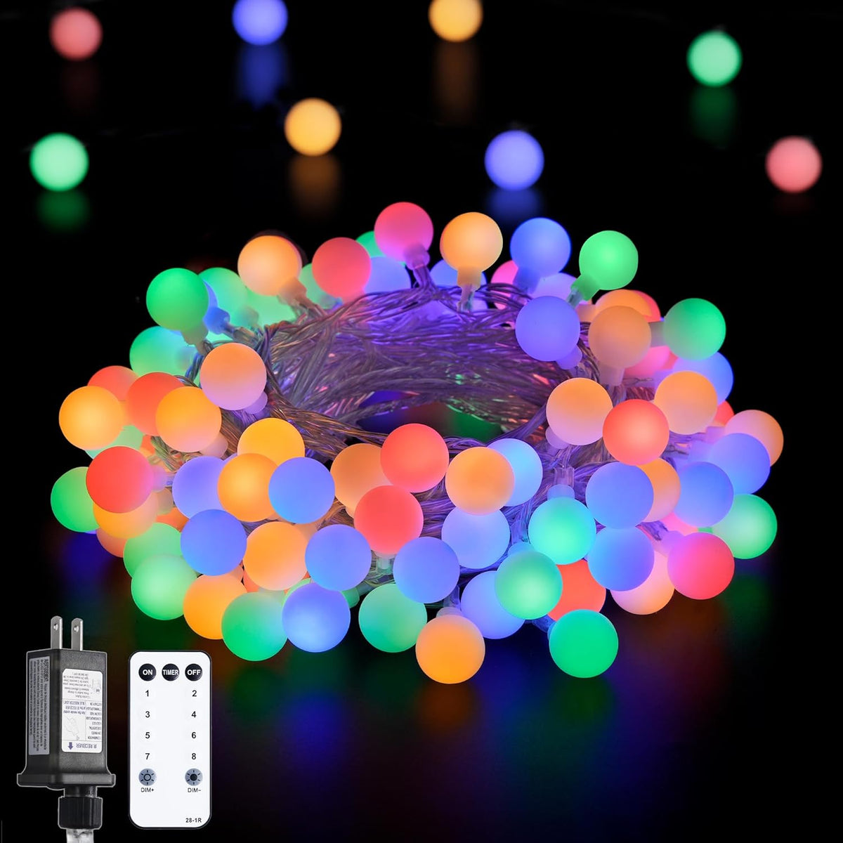 JMEXSUSS 100 LED Connectable Christmas String Lights Indoor Plug in, 33ft 8 Mode Globe String