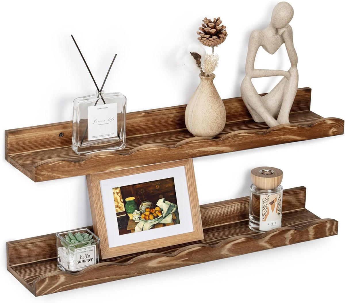 Fun Memories Picture Ledge Shelf for Wall, 24 inch Pine Wood Nursery Book Shelves Set of 2- Wall