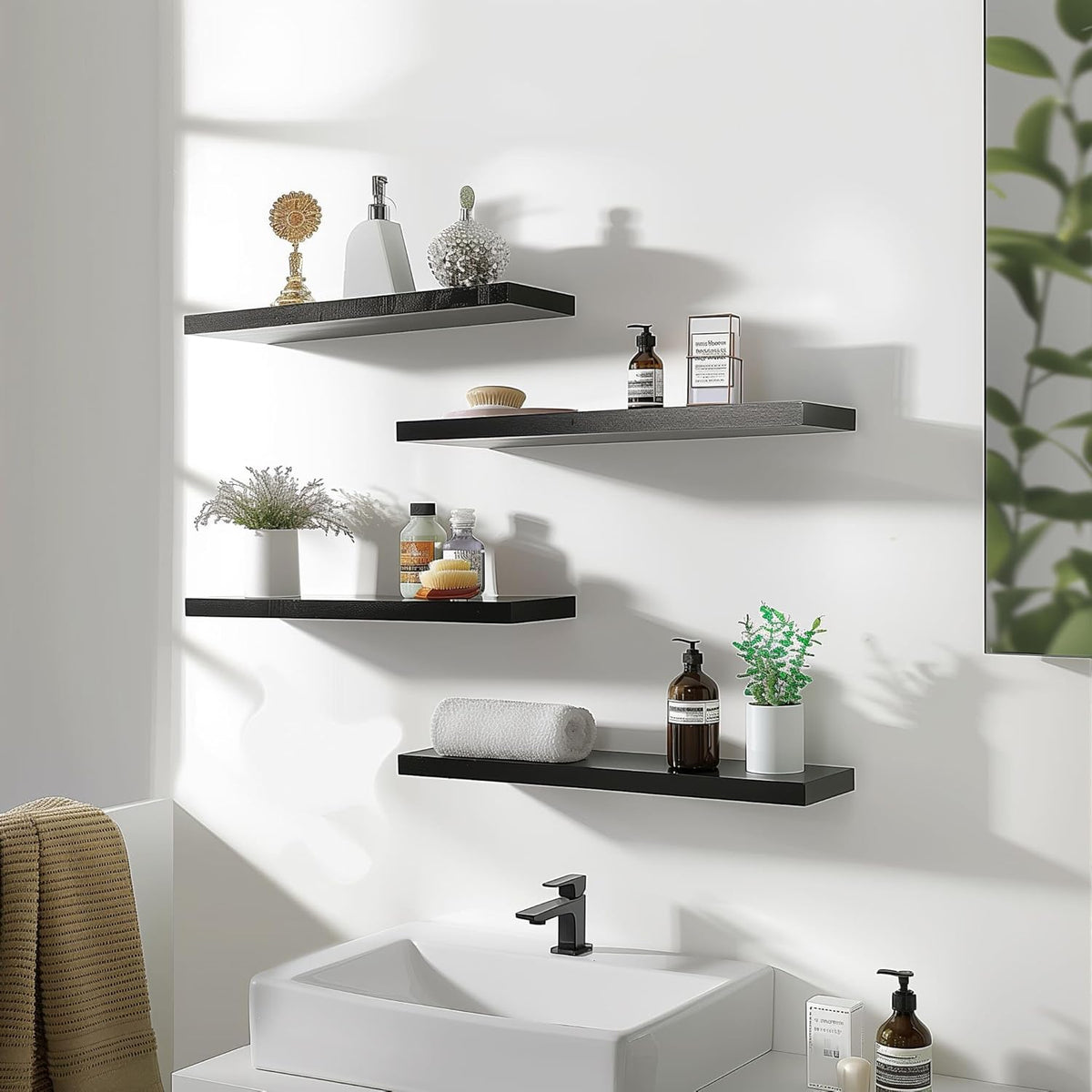 Wood Floating Shelves for Wall Decor, Rustic Wall Shelves for Bedroom Bathroom Kitchen Living Room