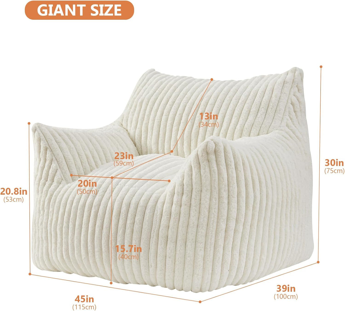 Giant Bean Bag Chairs for Adults with Filling Plush Fluffy Bean Bag Chairs for Teens with Armrests