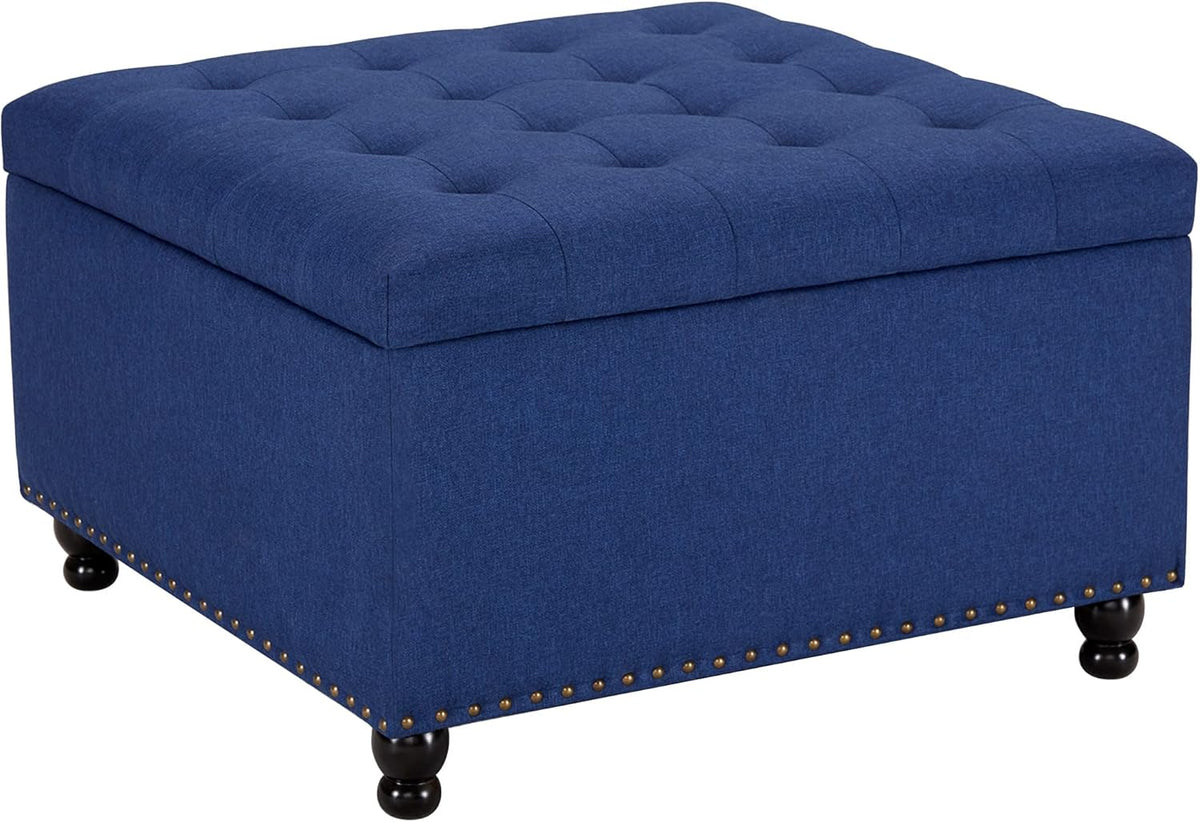 Tbfit Large Square Storage Ottoman Bench, Botton Tufted Upholstered Coffee Table Ottoman with Solid