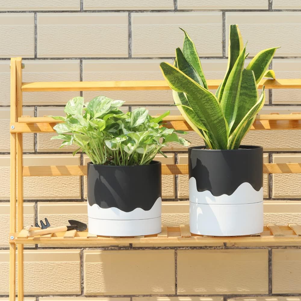 Nihow Ceramic Plant Pot: 6 Inch Planter with Drainage Hole & Saucer for Indoor & Outdoor Plants