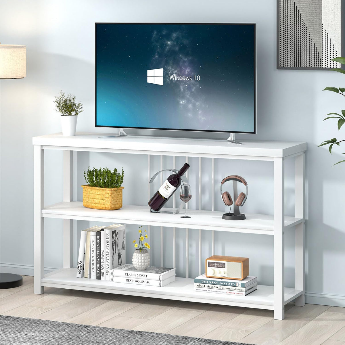 FOLUBAN Modern Sofa Console Table for Entryway, 3 Tier Wood Foyer Table for Hallway Living Room