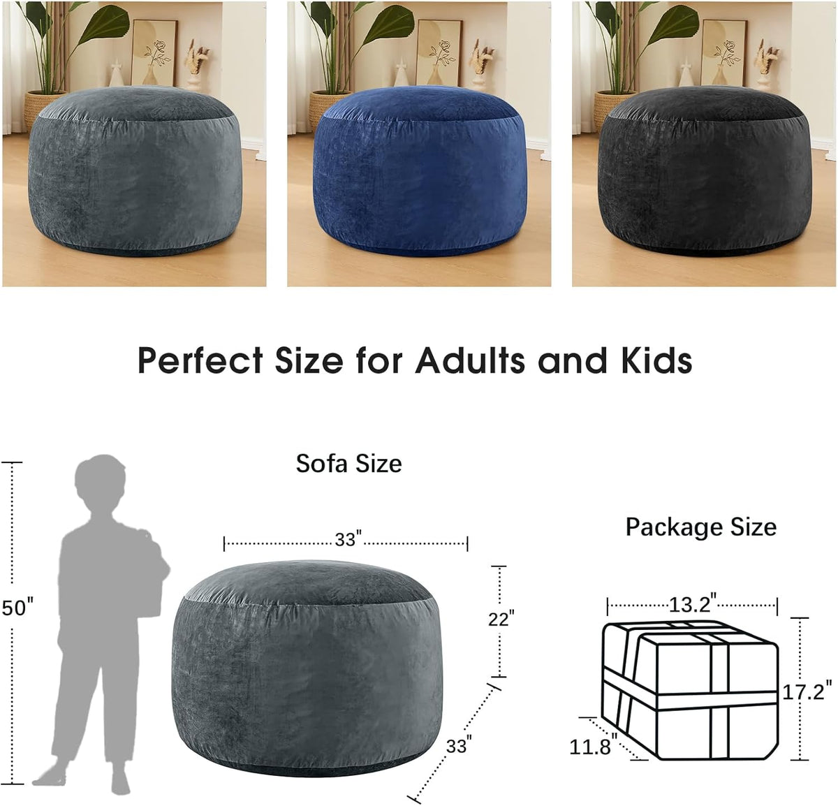 3 Feet Bean Bag Chair - BeanBag Chairs for Adults, Living Room Furniture Sofa with Soft Micro Fiber