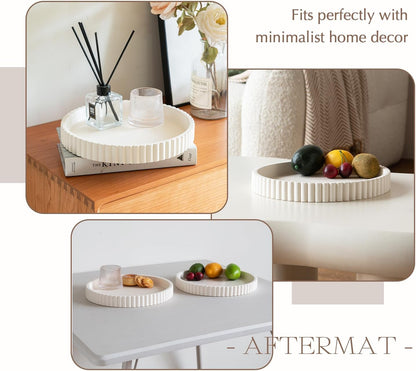Decorative Tray for Coffee Table, Living Room, Side Table, 11" White Round Concrete Home Decor