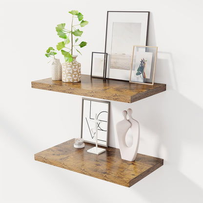 24" Floating Shelves for Wall, 12" Deep Slim Rustic Brown Floating Shelves, Wall-Mounted Shelves