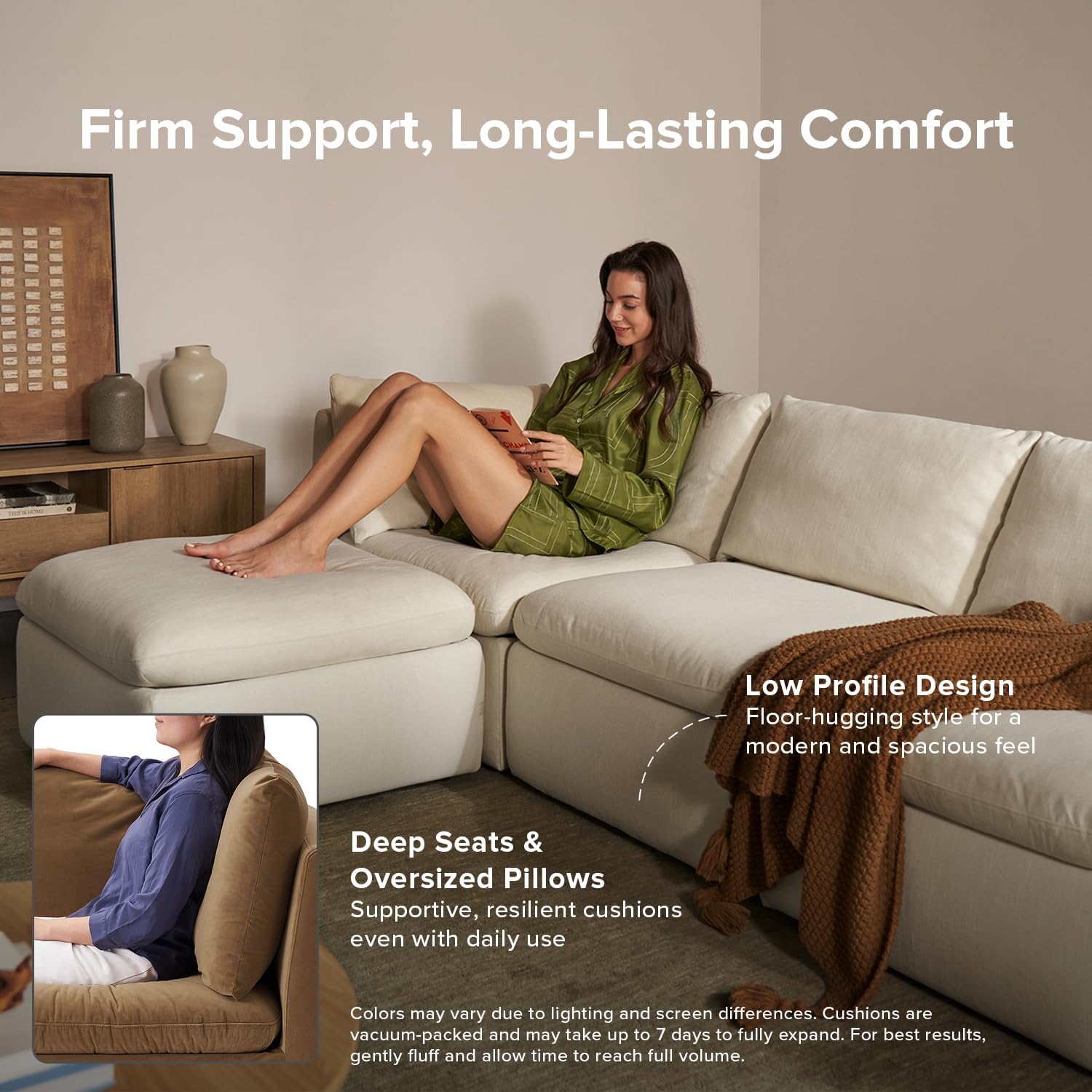 mopio Oversized Modular Sectional Sofa with Fully Removable Covers and Storage, Convertible U & L