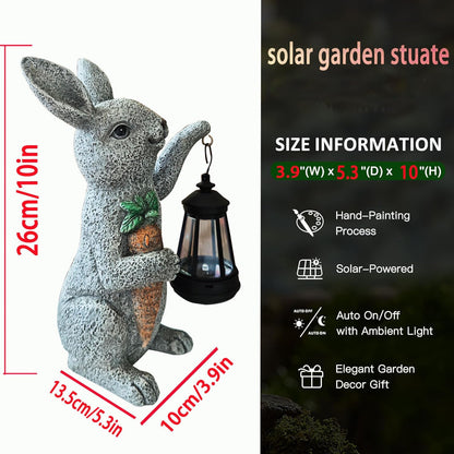 Garden Statues Rabbit Solar Lantern Outdoor Handmade Resin Statue Bunny with Cute Carrot for Patio