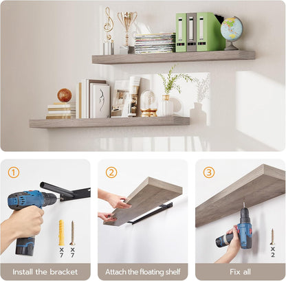 HOOBRO Floating Shelves, Wall Shelf Set of 2, 23.6 Inch Hanging Shelf with Invisible Brackets, for