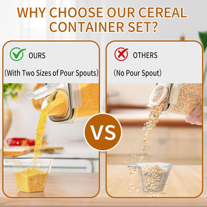 Cereal Containers Storage Set (4L / 135.2oz), 6PCS Airtight Food Storage Containers with Lids