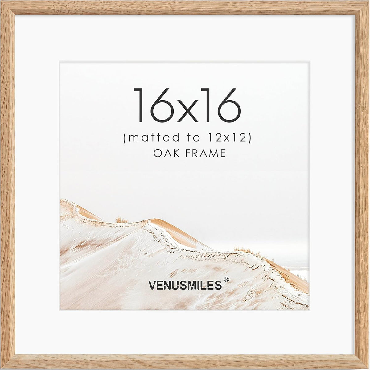 16x16 Picture Frame Natural Solid Oak Photo Frames with 12x12 Removable Mat Wall Hanging Large