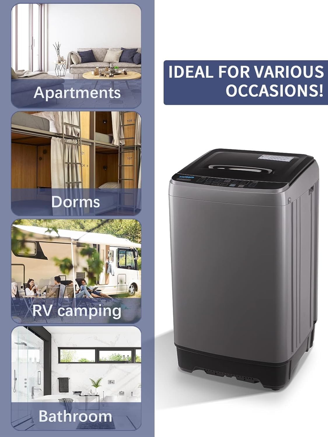 17.7 lbs Full Automatic Washing Machine with LED Display Compact Drain Dump, 10 Wash Programs and 8