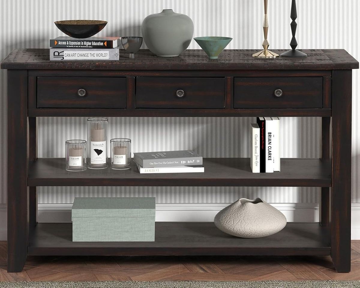 Solid Wood Console Table,Sofa Table with Storage Drawers and Bottom Shelf,Entryway Table for Entry