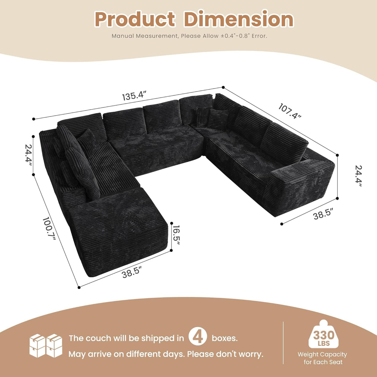 HOOOWOOO Cloud Sectional Couches for Living Room,Modular Sectional Sofa No Assembly,136X108 Inch