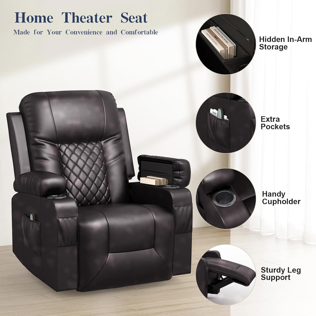 Recliner Chairs for Adults, FSC Certified Massage Rocker with Heated Modern Ergonomic Lounge 360