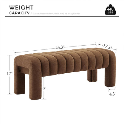 43.3" Bedroom Bench, Upholstered Entryway Bench, Modern End of Bed Ottoman with Solid Wood Legs and