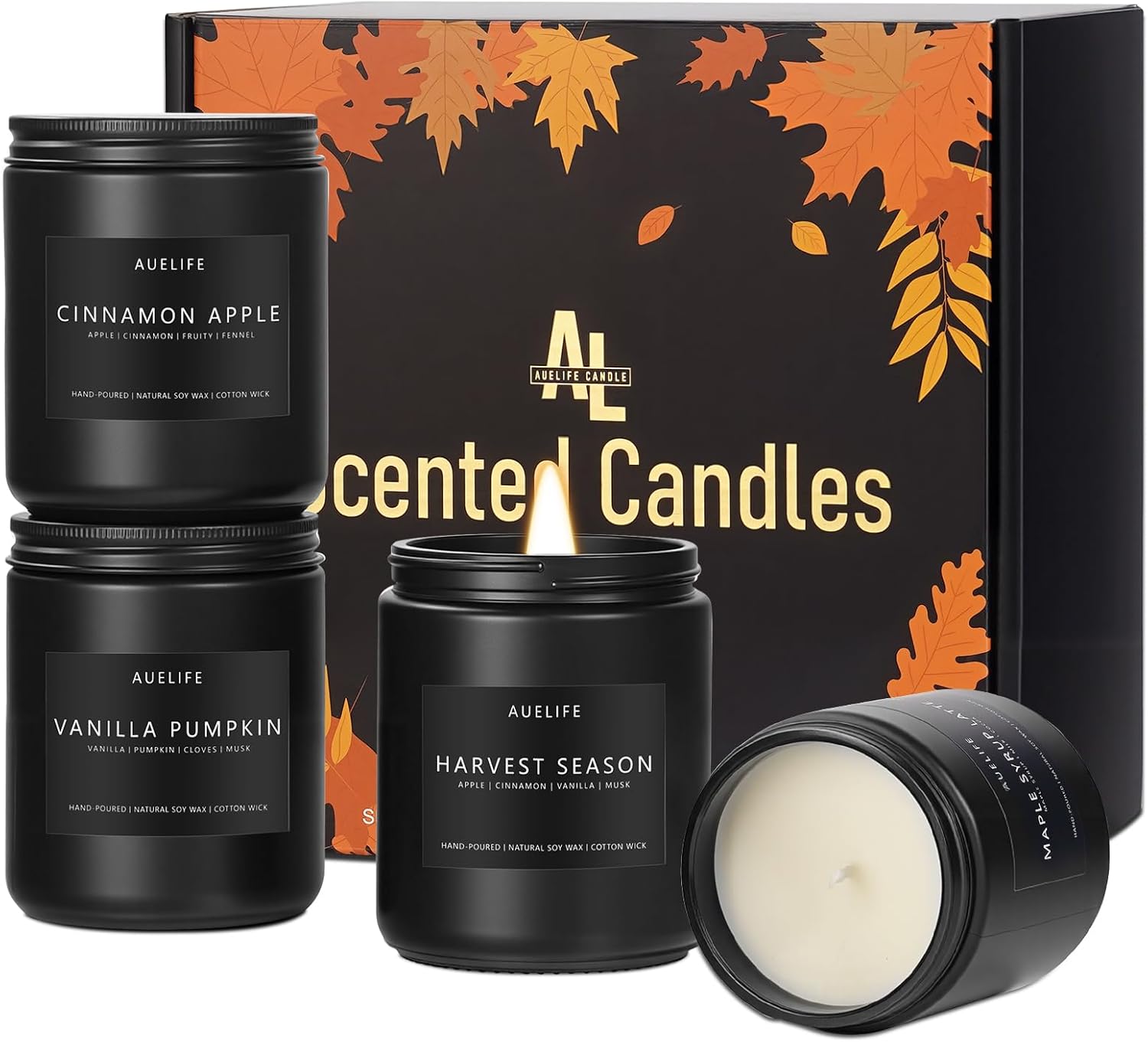 Fall Candle Set | 4 Pack Scented Candles - Autumn Soy Candles for Home Scented, Aromatherapy Gifts