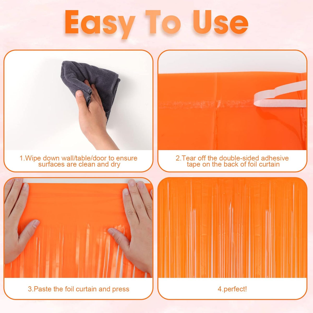 3 Pack 3.3x8.2 Feet Orange Foil Fringe Backdrop Curtains, Tinsel Streamers Birthday Party