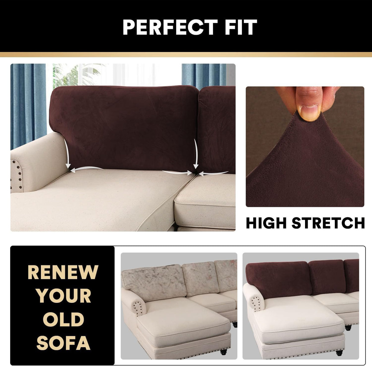 PrinceDeco Sectional Couch Covers Velvet Cushion Covers for Sectional Couch Cushion Covers for
