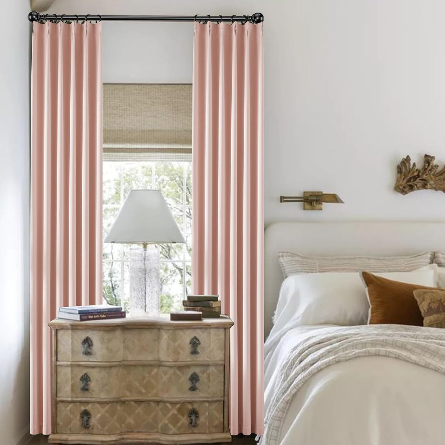 Baby Pink Pinch Pleat Blackout Curtains Drapes 96 Inches Long for Girls Bedroom, Pinch Pleated