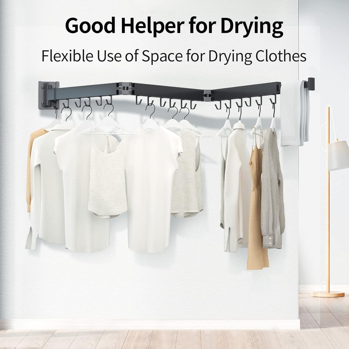 Foldable Clothes Drying Rack, 2 Fold Laundry Drying Rack Wall Mount, [No Drilling] Folding &
