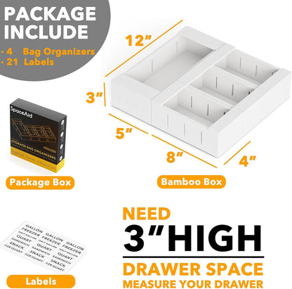 SpaceAid Bag Storage Organizer for Kitchen Drawer, Bamboo Organizer, Compatible with Gallon, Quart