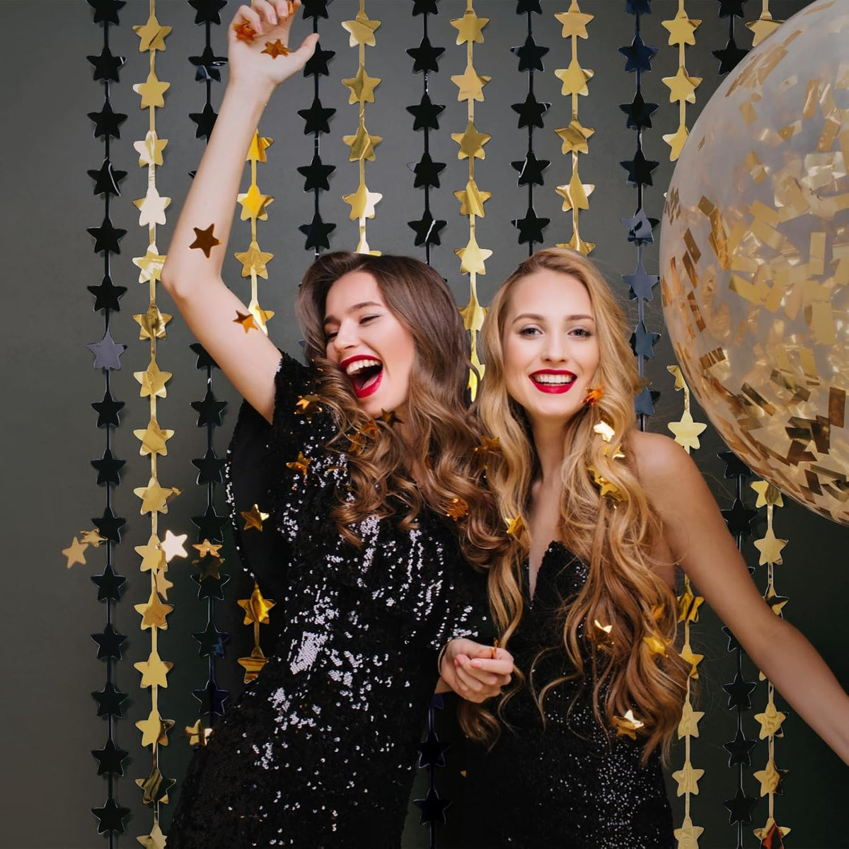 LOLStar Black and Gold Star Birthday Party Decorations 2Pack 3.3X6.6 ft Golden Photo Booth Props