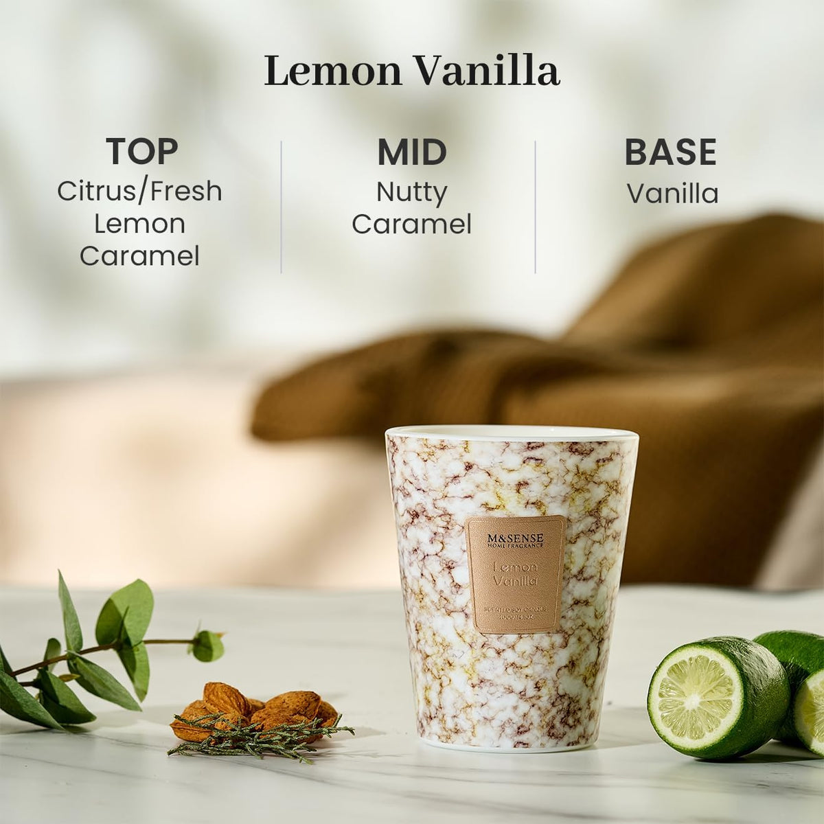 M&SENSE Sugared Lemon Zest Scented Candles for Home, Lead-free Wick Highly Scented Jar Candles