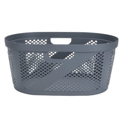 Mind Reader 40L Laundry Basket, Clothes Hamper, Premium Wicker Design, Plastic, Gray