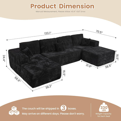 HOOOWOOO Cloud Sectional Couches for Living Room,Modular Sectional Sofa No Assembly,133X70 Inch