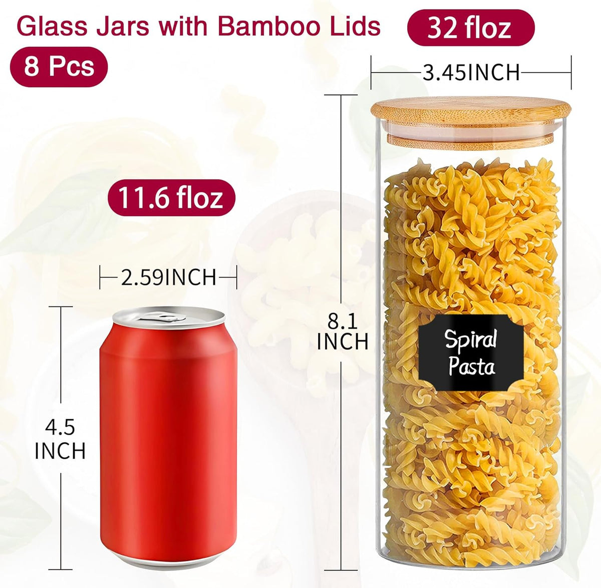 32 oz 8 Pcs Glass Jars with Bamboo Lids, Stackable Clear Food Storage Jars, Airtight Kichen Glass