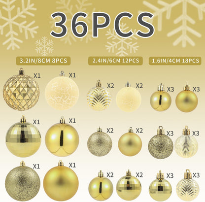 LANGXUN 36pcs Gold Christmas Tree Decorations Balls, Bolas De Navidad, 2025 Christmas Decor, Indoor