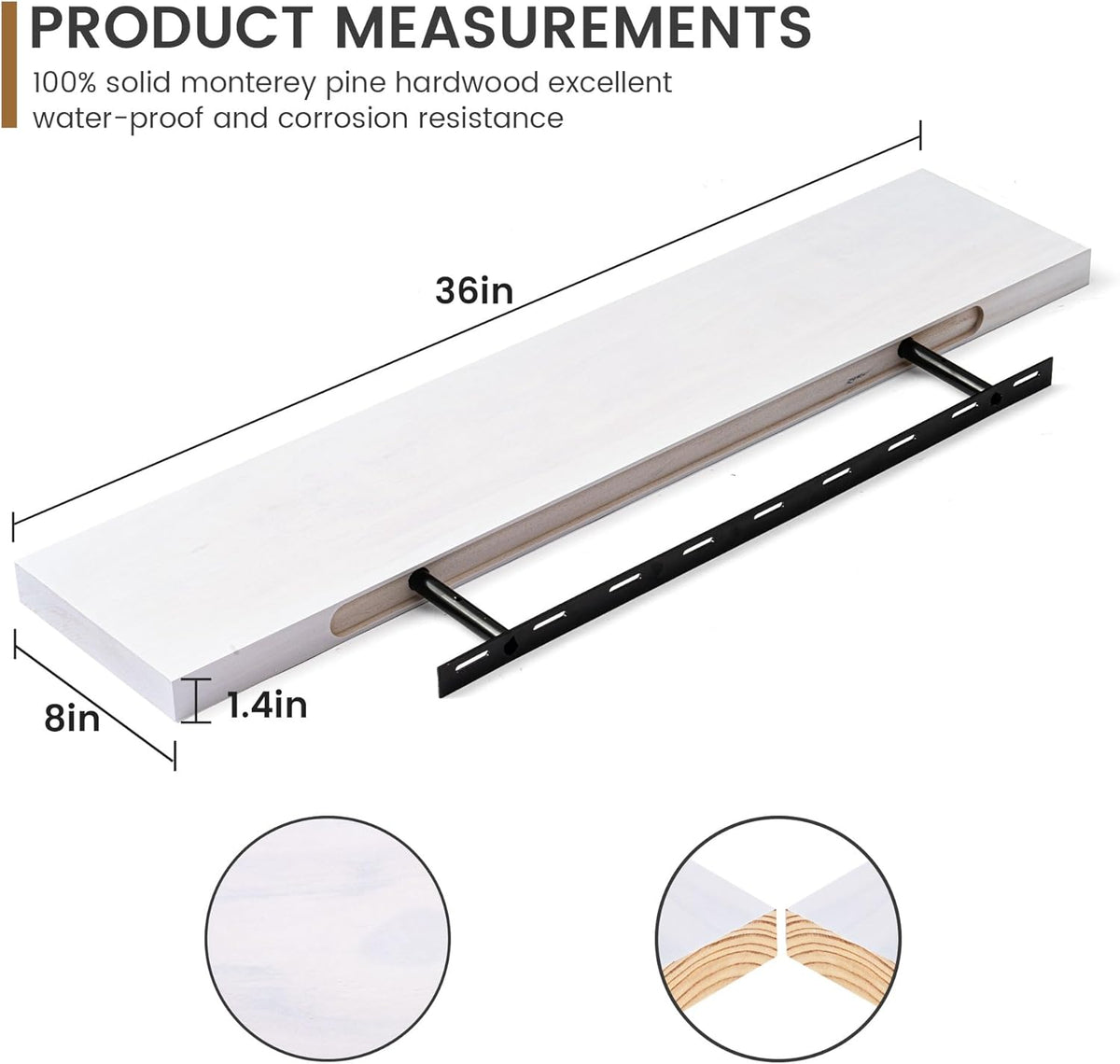 Floating Shelves 36 Inches Long - 8 Inch Deep Rustic Premium Solid Pine Wood for Storage