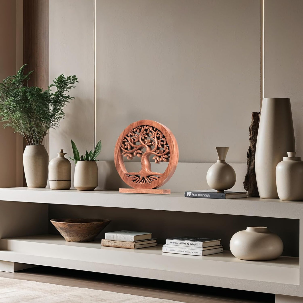 Decozen Solid Wood Tree of Life Sculpture - Home Decor, Living Room, Boho, Shelf, Coffee Table