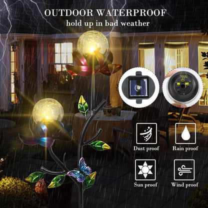 VCUTEKA Solar Garden Light Solar Flowers Light with LED Crackle Glass Globe Solar Lights Outdoor