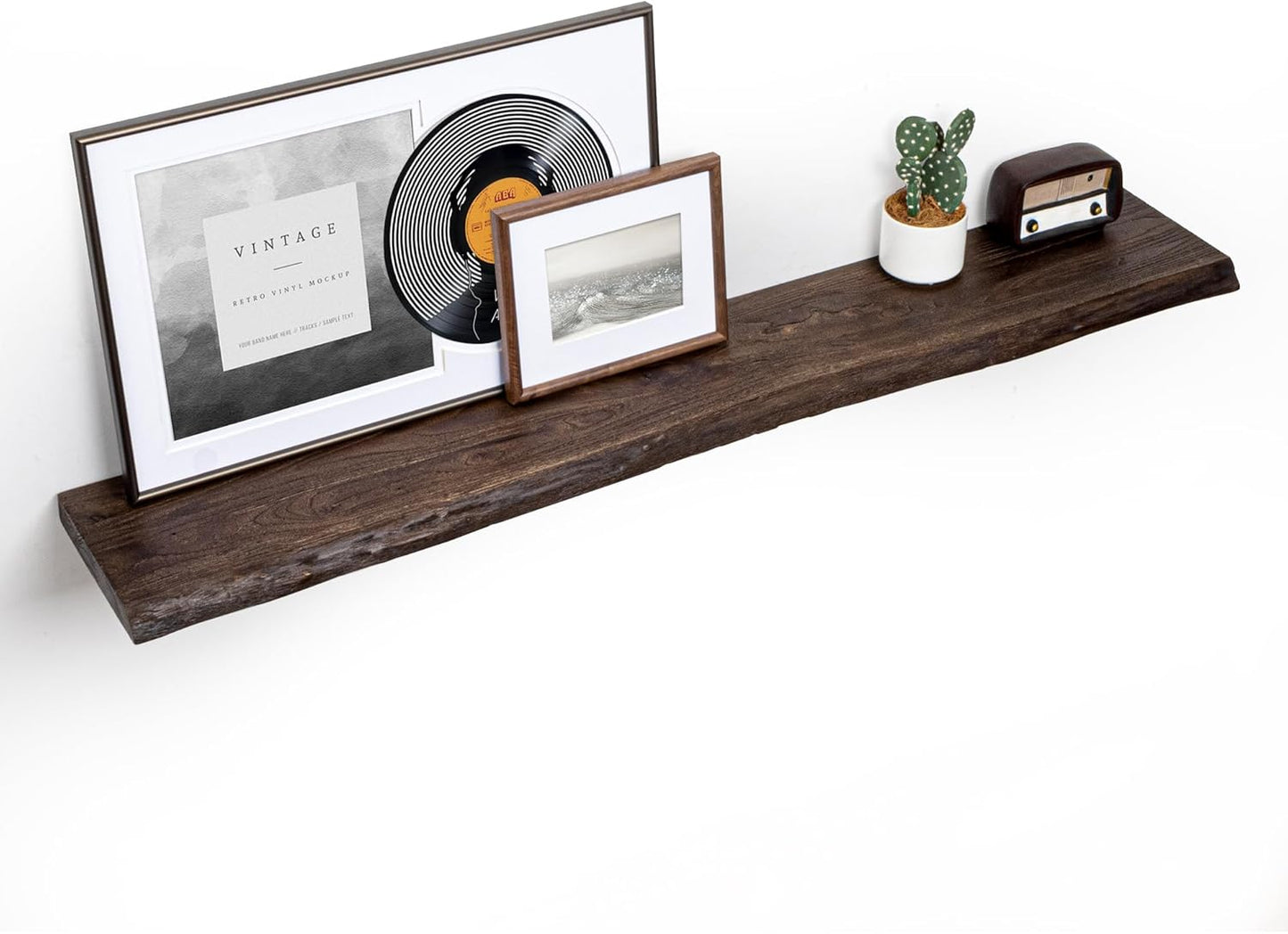 Floating Shelves for Wall, 55"x9.3" Rustic Solid Live-Edge Elm Wood Wall Shelves, Heavy-Duty