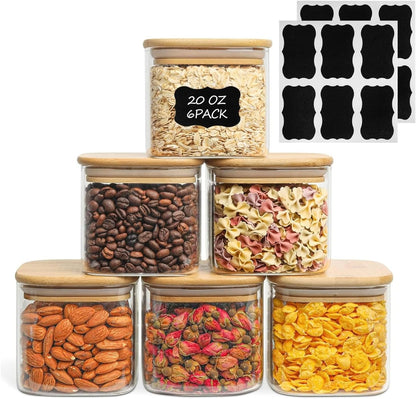 ComSaf 0.6 Qt Glass Food Storage Jars Set of 6, Clear Storage Containers with Airtight Lids, Pantry