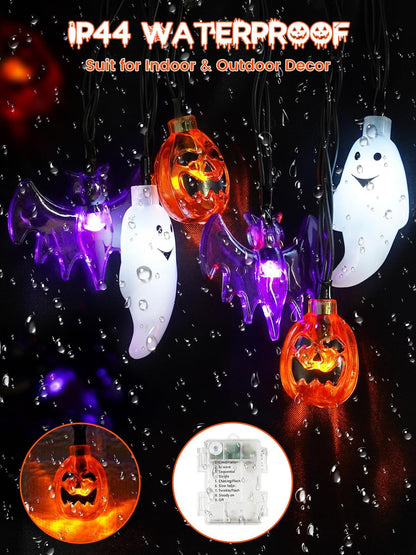 Halloween String Lights, 3D Pumpkin Bat Ghost Fairy Lights Battery Operated with Remote, 30LED