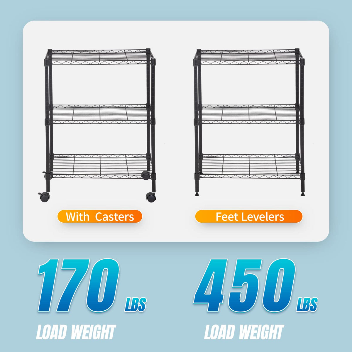 FDW Wire Shelving Metal Storage Shelves 23L x 13W x 32H 3 Tier Layer Storage Shelves with Wheels