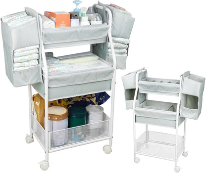 Moteph Rolling Utility Cart with Side Storage - Diaper Organizer, Nursery Essentials, and Craft