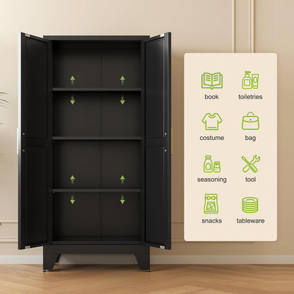 61" Tall Farmhouse Metal Pantry Cabinet, Kitchen Pantry Storage Cabinets with 2 Barn Door and