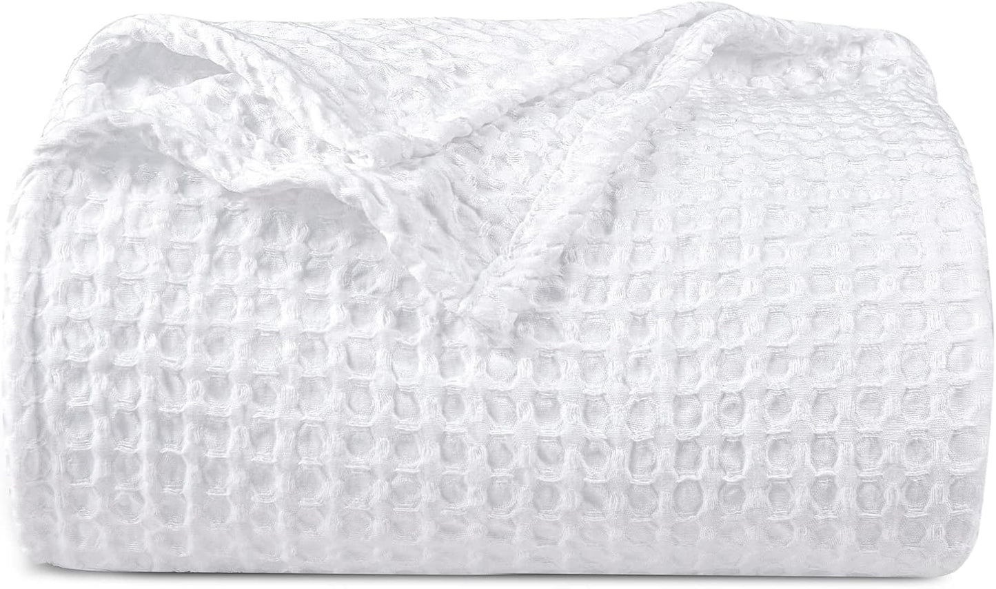 PHF Ultra Soft Waffle Weave Blanket King Size 104"x 90"- Washed Lightweight Breathable Cozy Woven