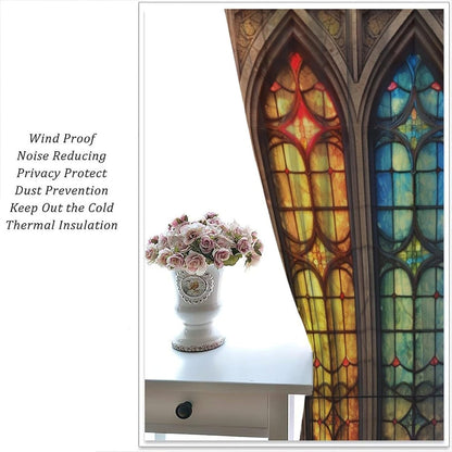 Stained Glass Curtains,Mid Century Vintage Style Abstract Art Home Decor Drapes for Bedroom Living