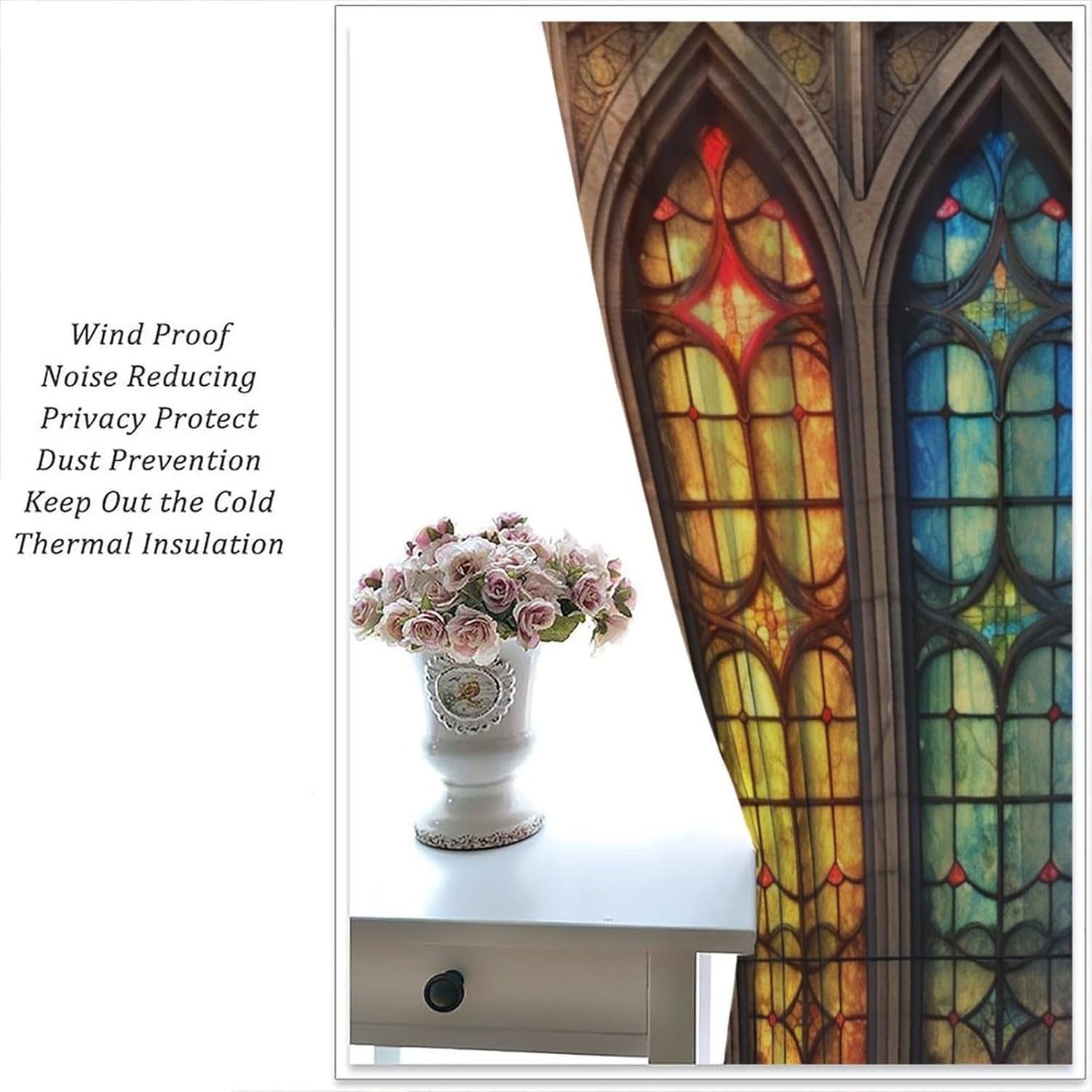 Stained Glass Curtains,Mid Century Vintage Style Abstract Art Home Decor Drapes for Bedroom Living