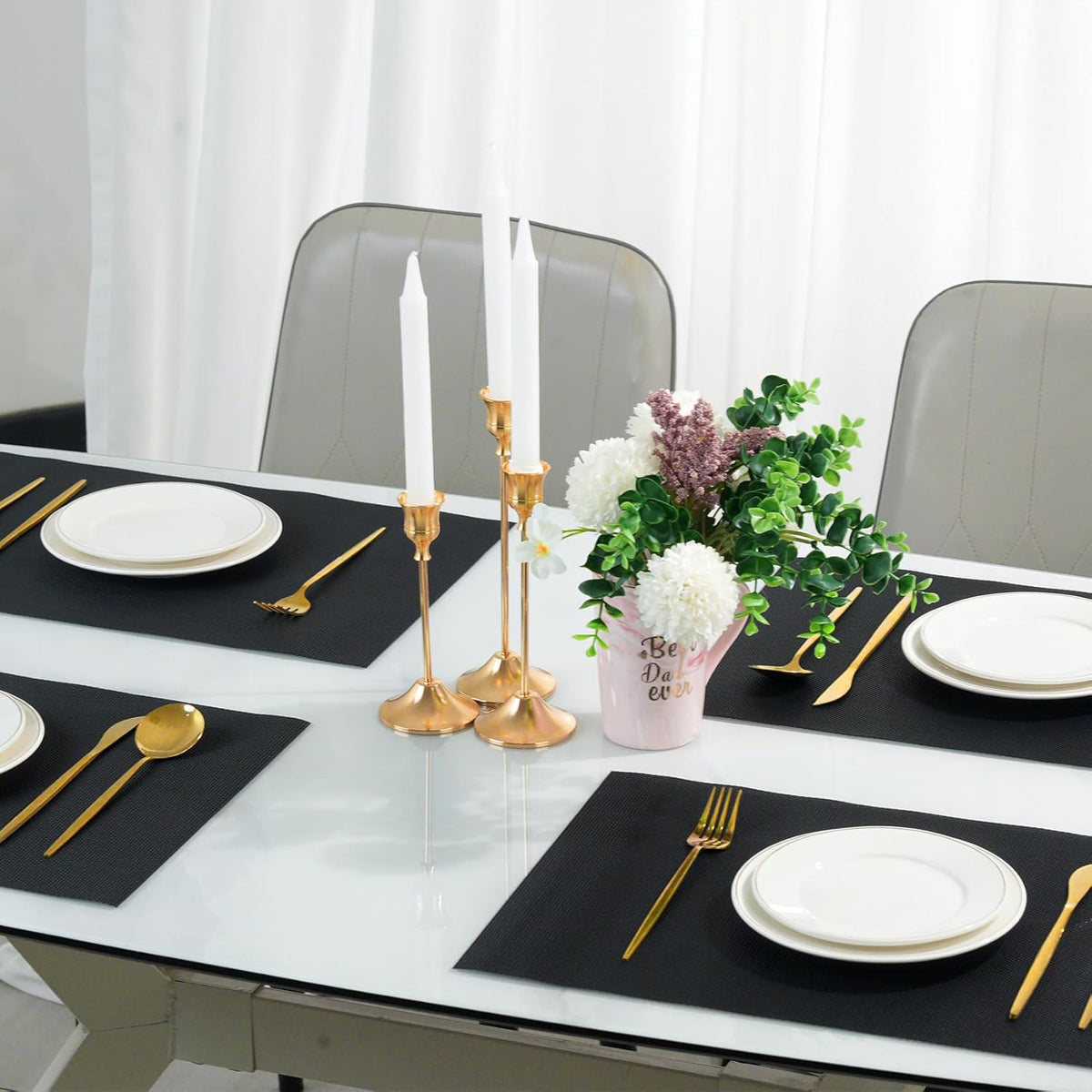 Placemats Set of 6，Non-Slip PVC Weave Table Mats Easy to Clean，Heat Resistant Place Mats for