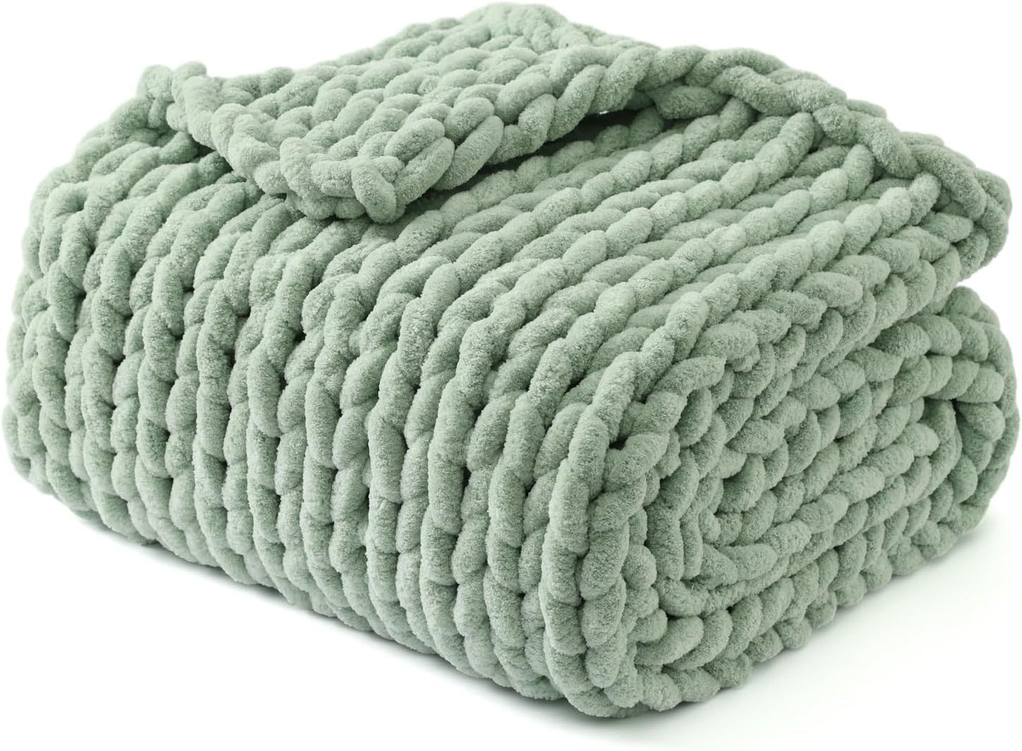 YnM Chunky Throw Blanket, Medium-Weight, Hand Knitted with Chenille Yarn, Skin Friendly, Ventilated