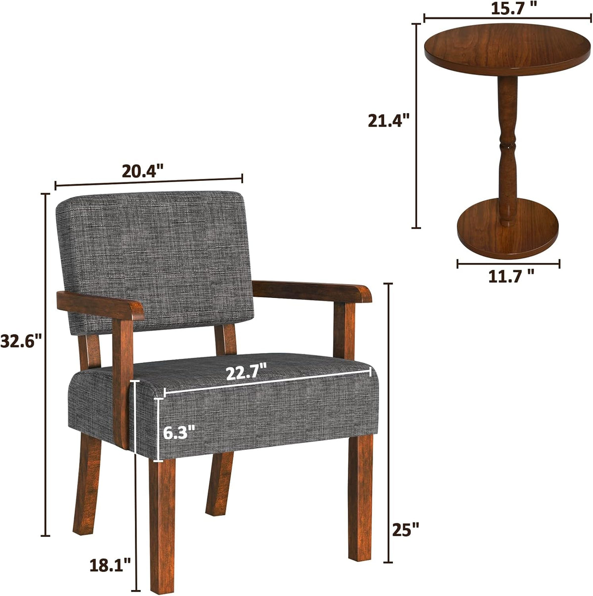 Accent Chair Set of 2 with Table, Living Room Chairs with Soft Seat and Armrests for Living Room